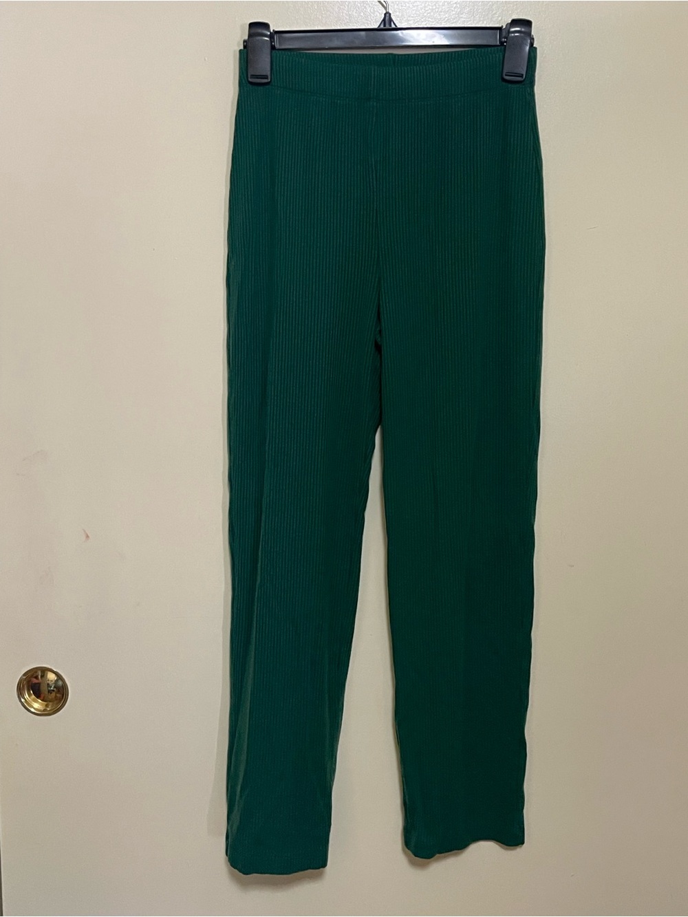 Reformation Deep Green Ribbed Wide-Leg Pants